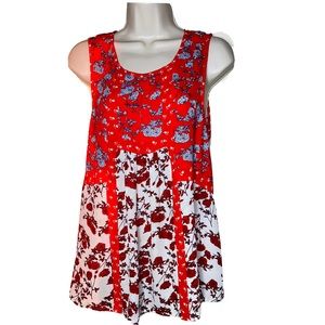 DR2 Medium Red Sleeveless Tunic Top Boho Floral Flowy
